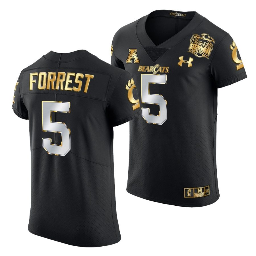 cincinnati bearcats darrick forrest black 2021 peach bowl golden edition jersey