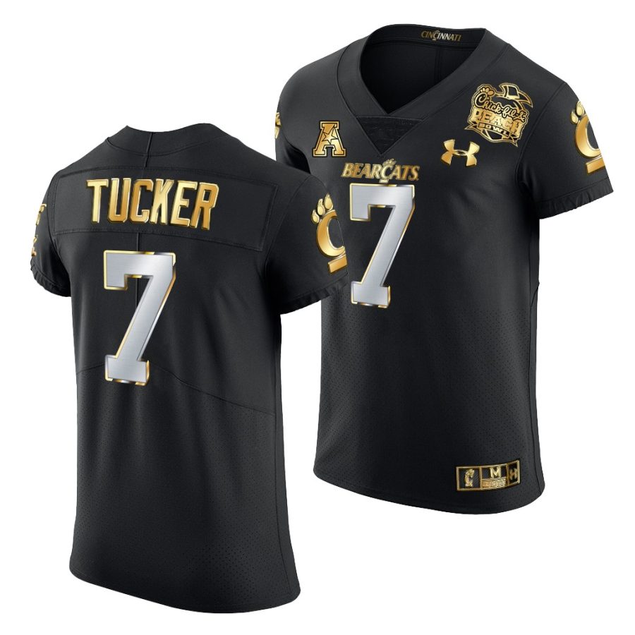 cincinnati bearcats tre tucker black 2021 peach bowl golden edition jersey