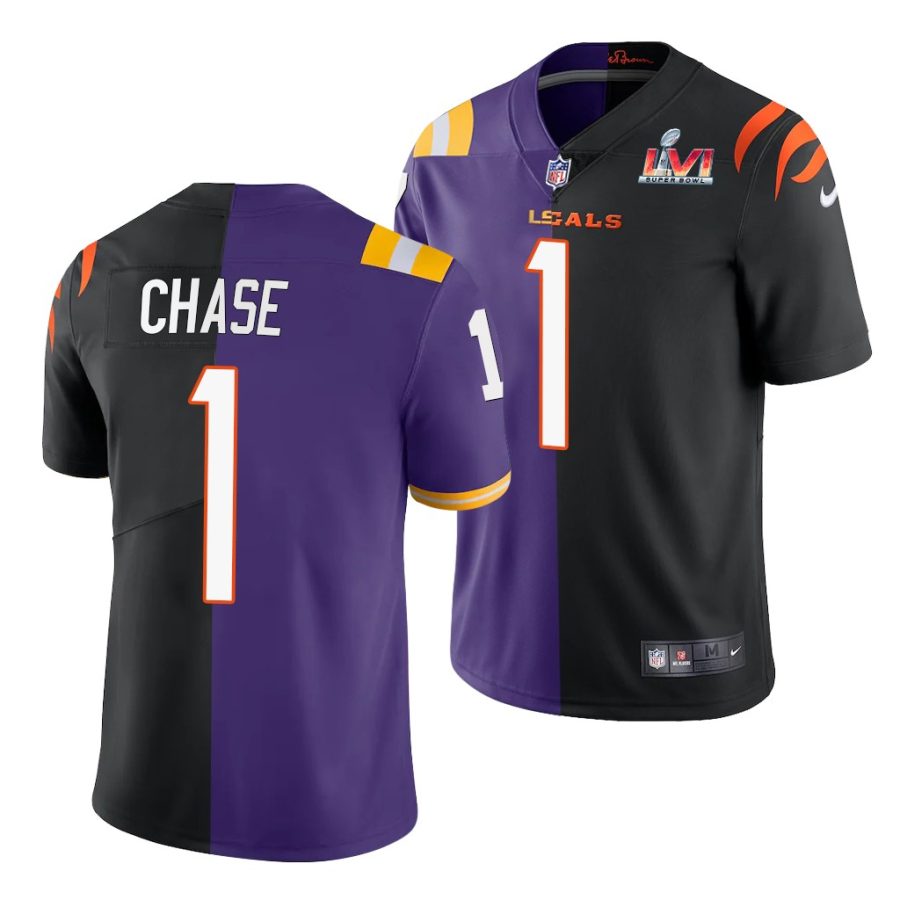 cincinnati bengals ja'marr chase purple black super bowl lvi nfl draft split jersey