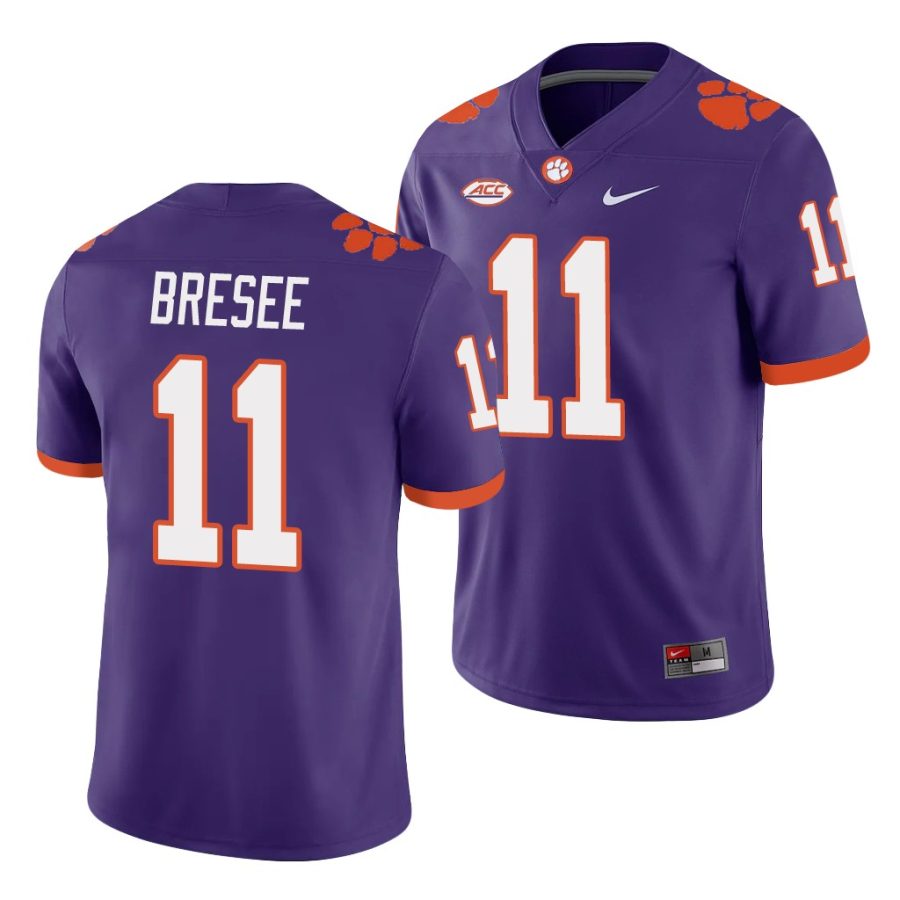 clemson tigers bryan bresee purple college football men's jersey