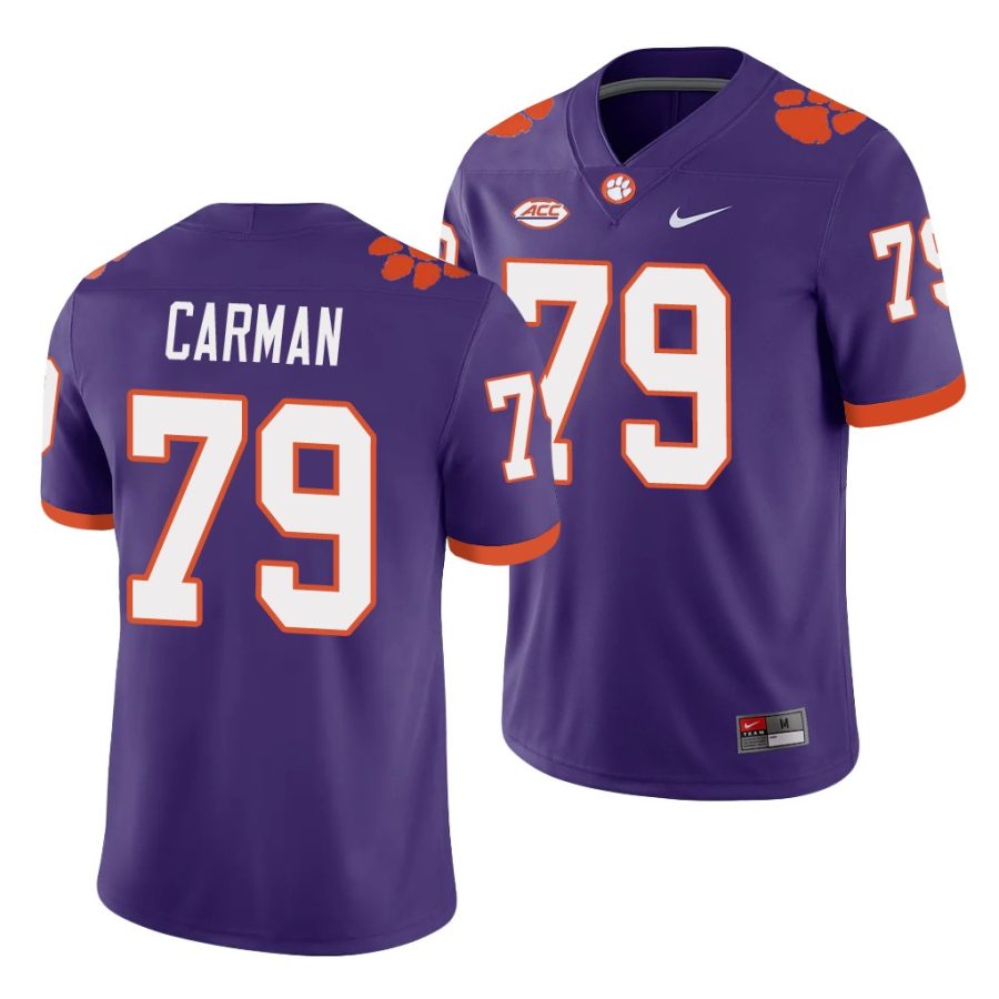 clemson tigers jackson carman purple college football men's jersey