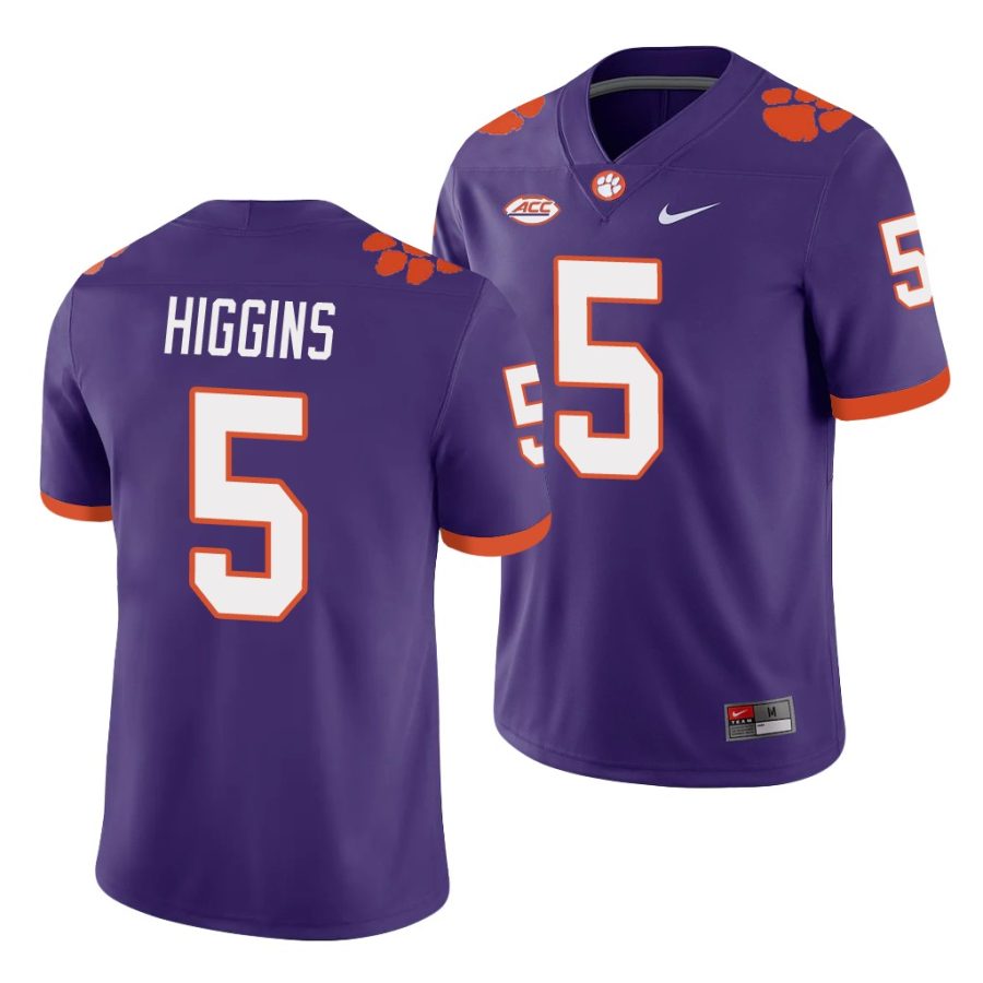 clemson tigers tee higgins purple college football men's jersey