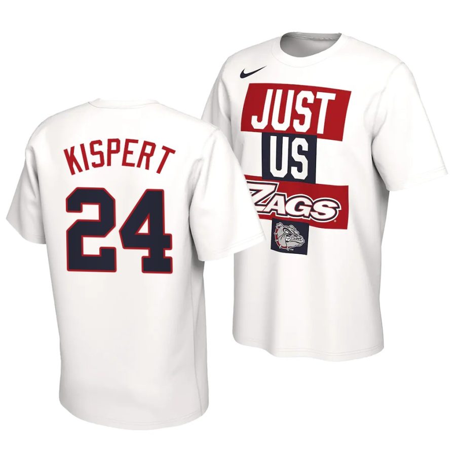 corey kispert white just us gonzaga shirt 0