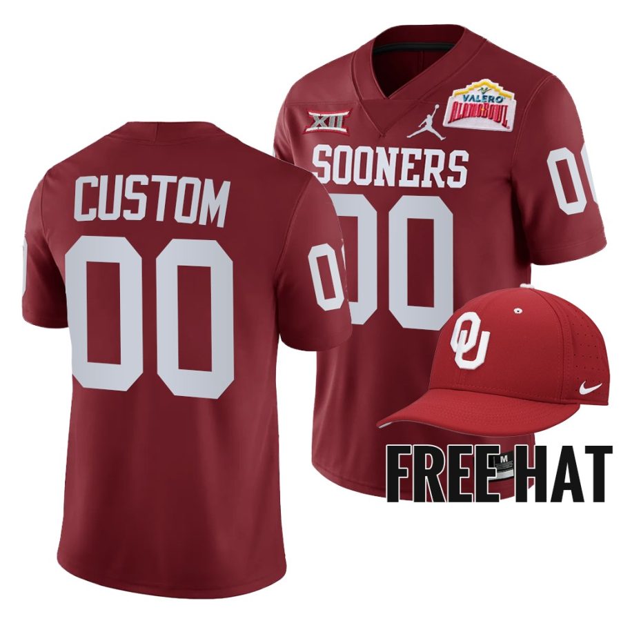 custom oklahoma sooners crimson 2021 alamo bowl cfp jersey