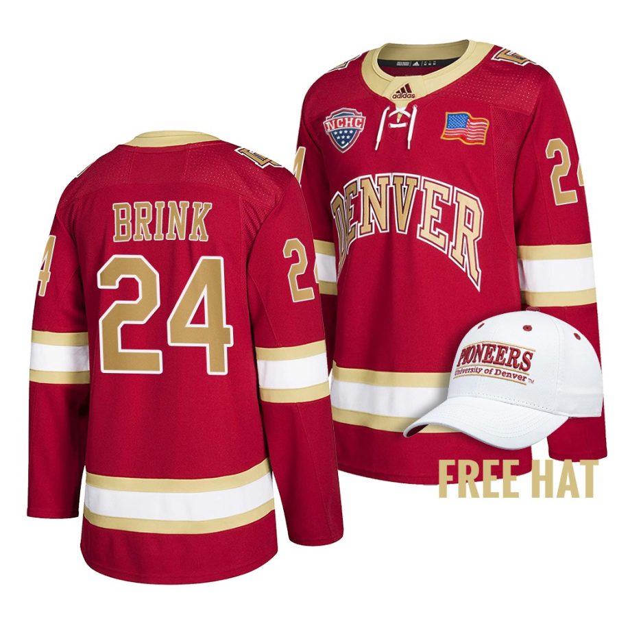 denver pioneers bobby brink 2022 college hockey crimson nchc jersey