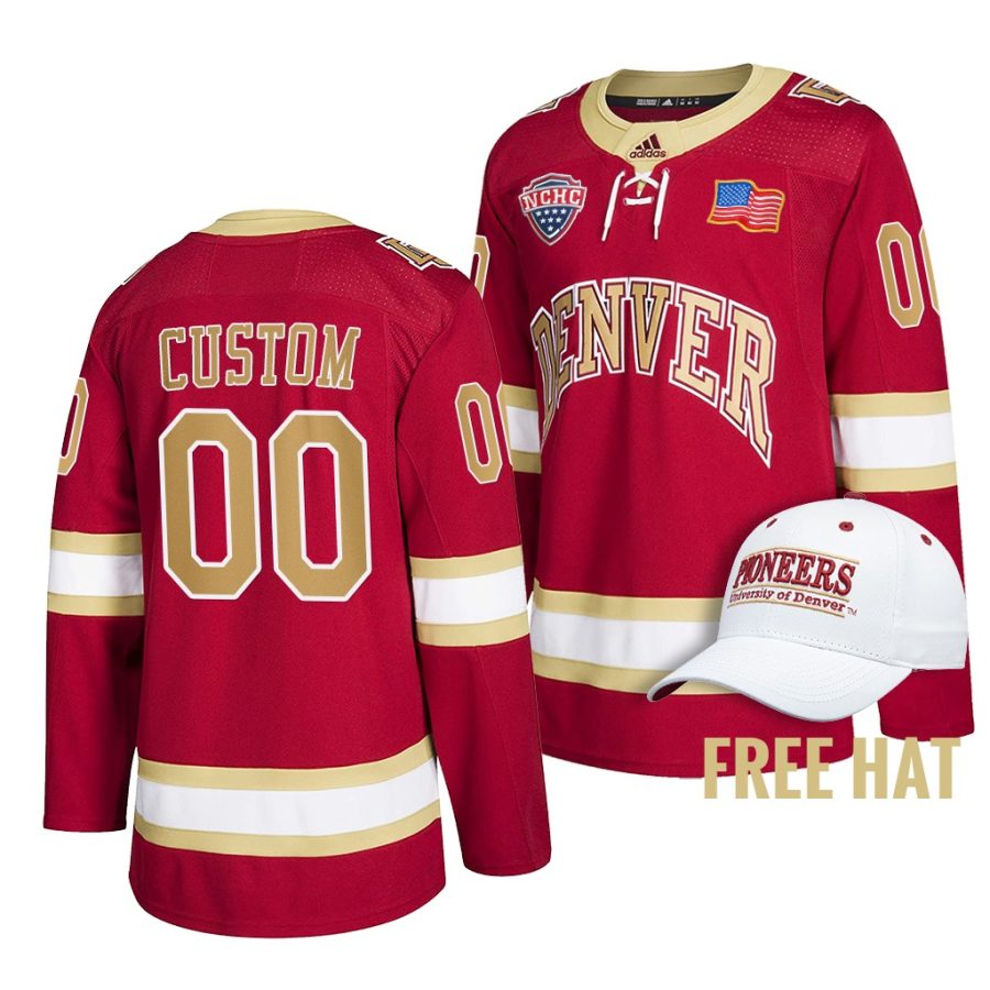 denver pioneers custom 2022 college hockey crimson alumni jersey