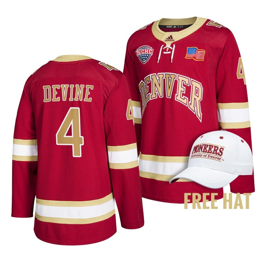 denver pioneers jack devine 2022 college hockey crimson nchc jersey