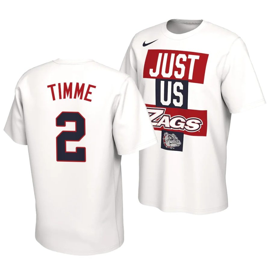 drew timme white just us gonzaga shirt 0