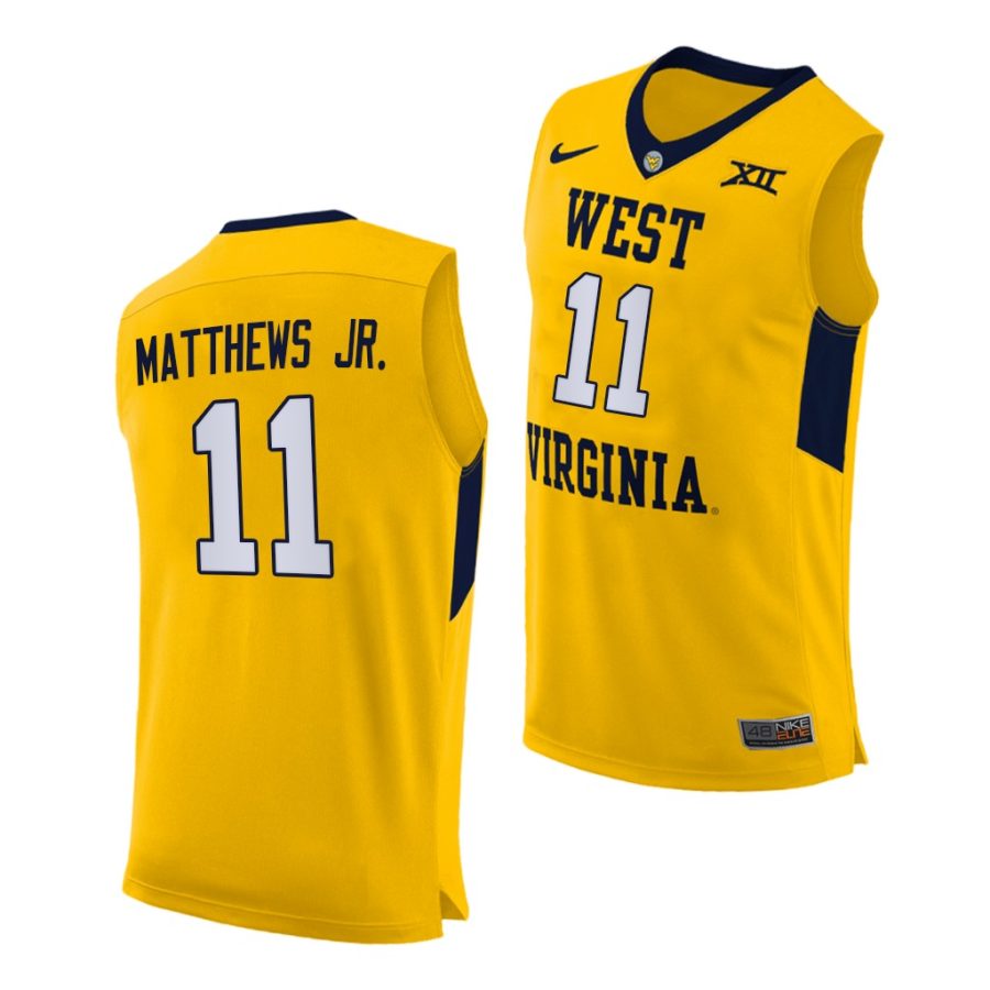 emmitt matthews jr. west virginia mountaineers yellow alternate 2020 21 authentic jersey