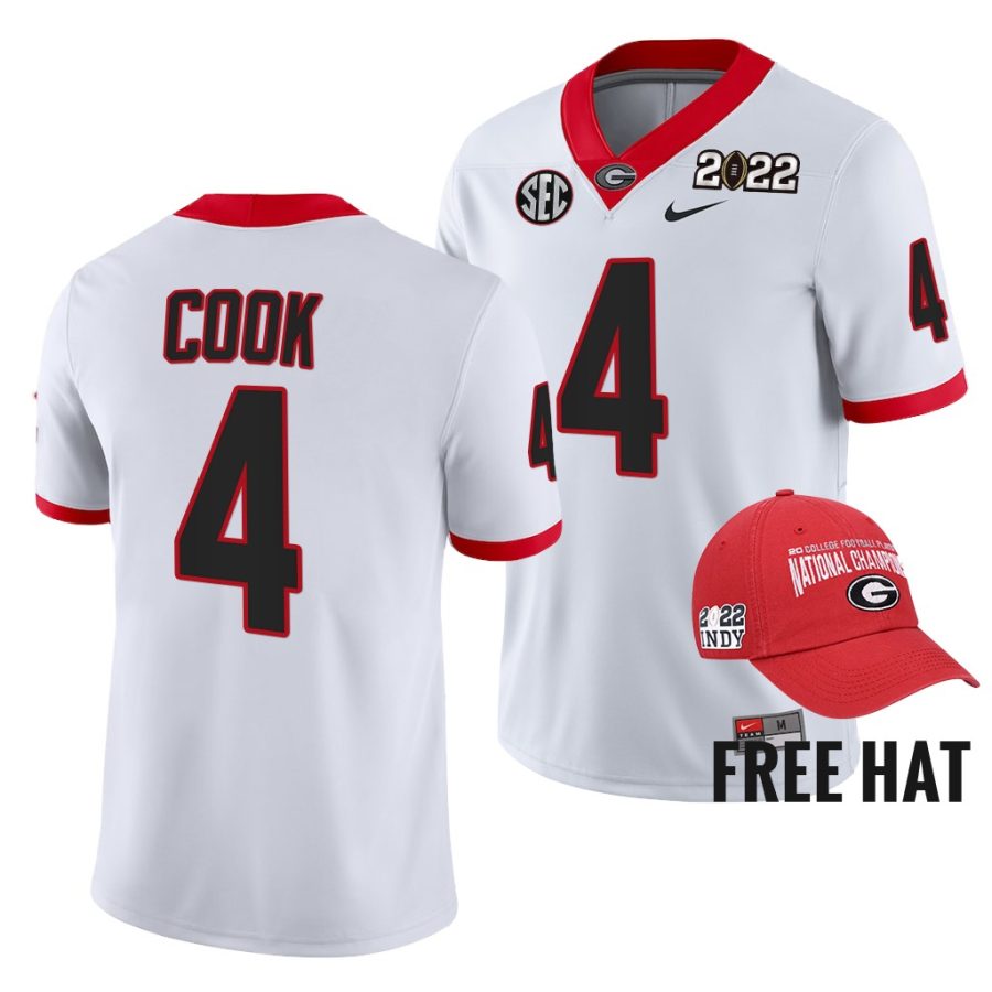 georgia bulldogs james cook white 2021 orange bowl champions cfp jersey