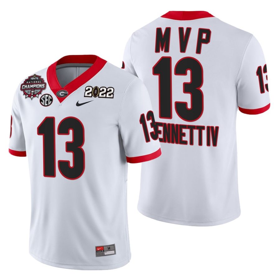 georgia bulldogs stetson bennett white 2021 22 cfp national champions mvp jersey