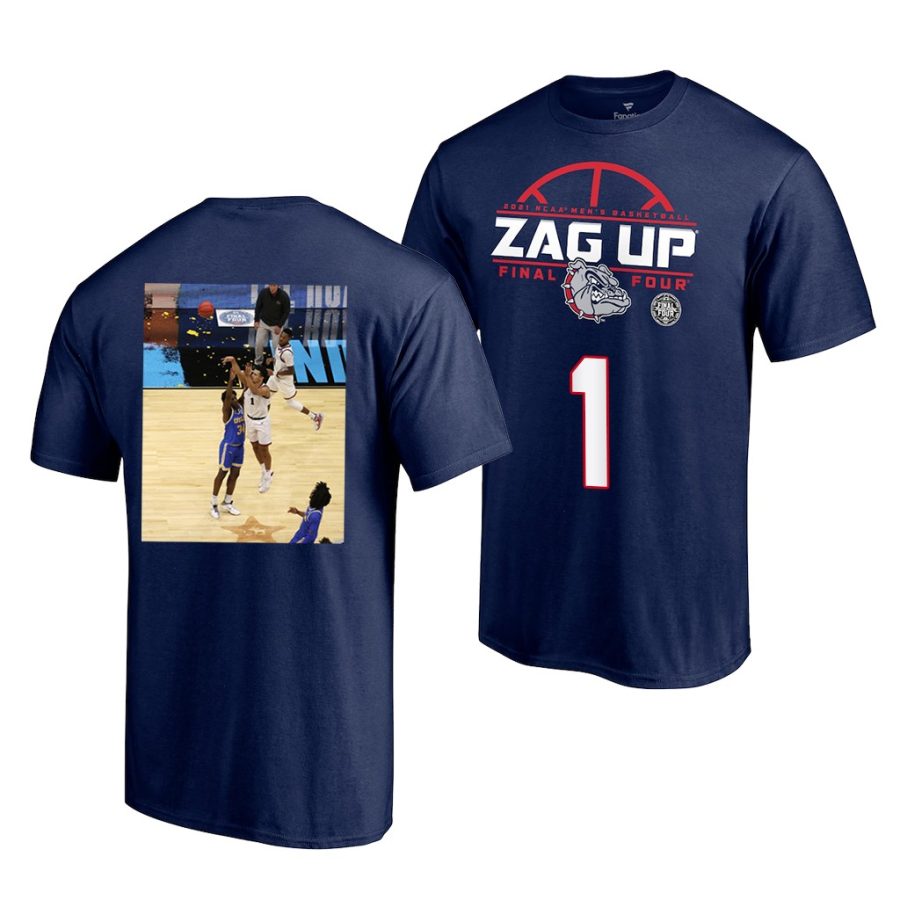 gonzaga bulldogs jalen suggs 2021 march madness game winning buzzer beater navy t shirt