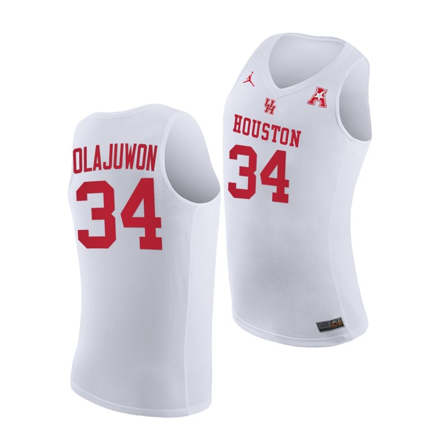 hakeem olajuwon white home houston cougars jersey