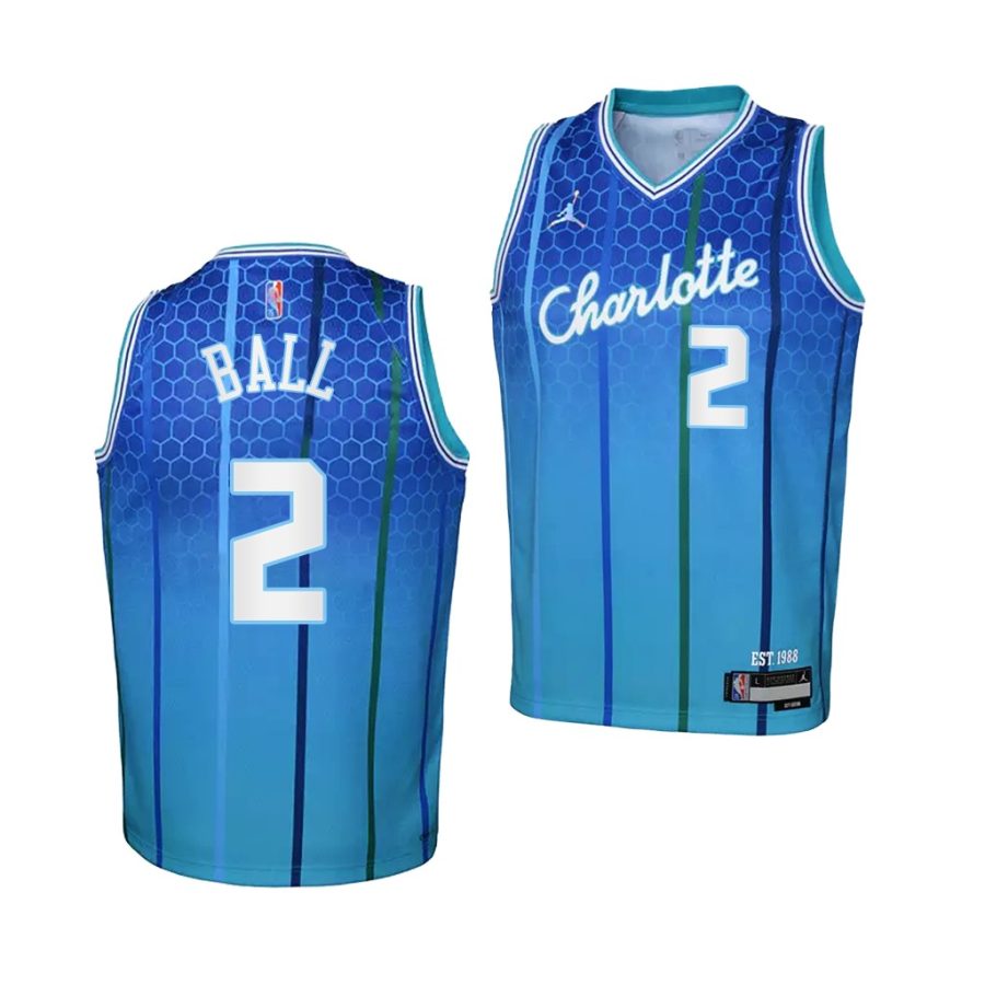 hornets lamelo ball youth teal city edition 2021 22 jersey