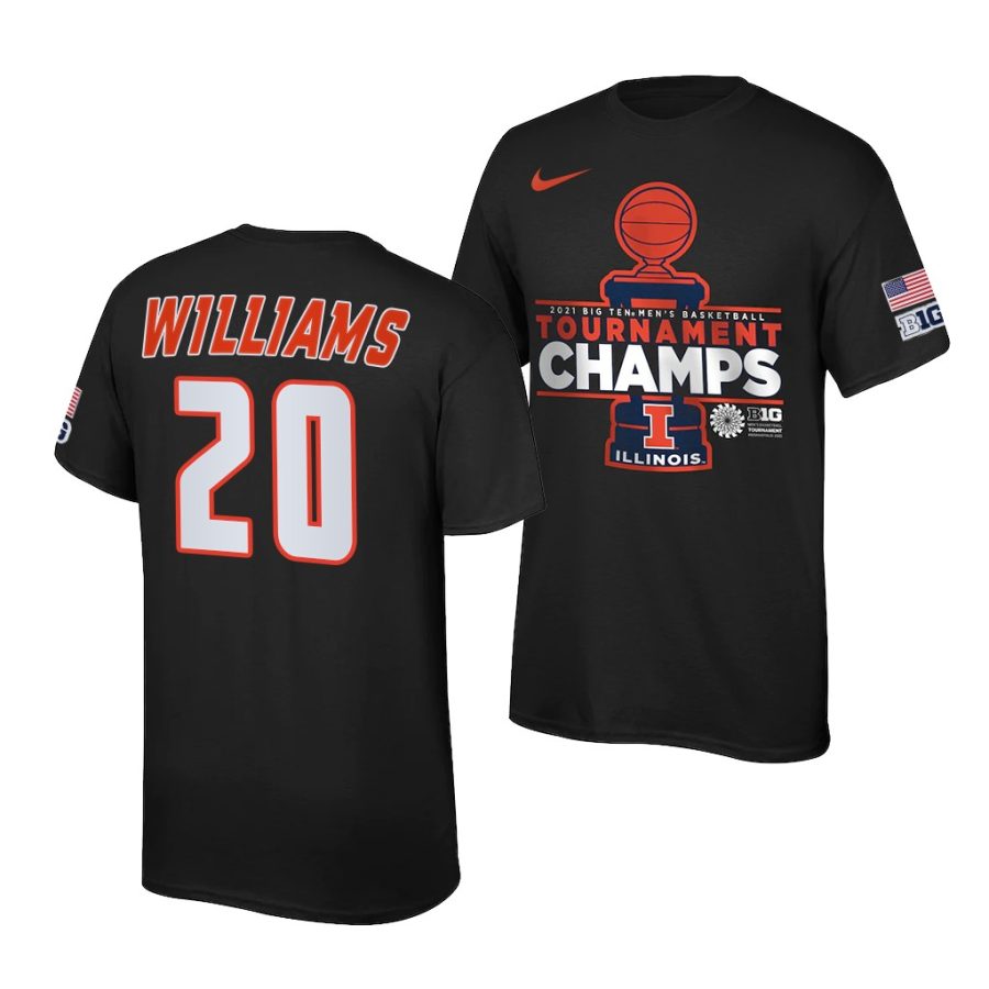 illinois fighting illini da'monte williams 2021 big ten tournament champions locker room black tee