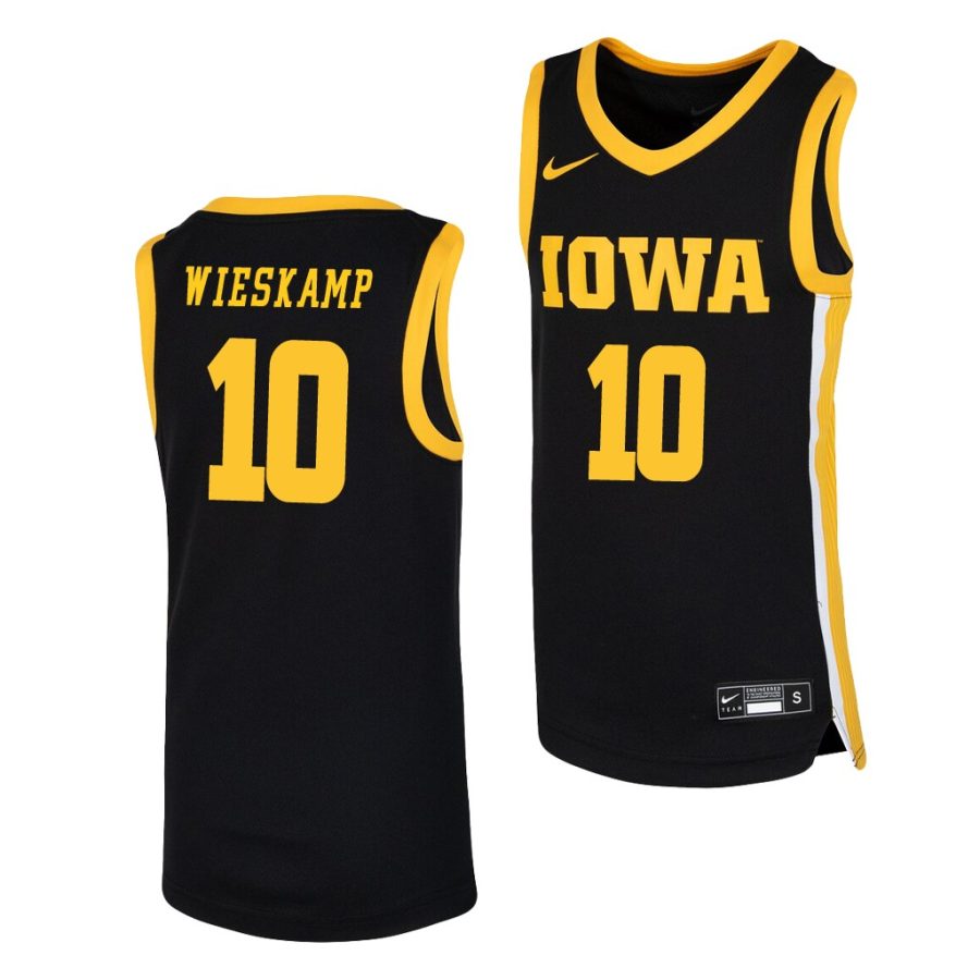 iowa hawkeyes joe wieskamp youth black replica jersey