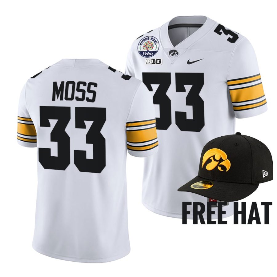 iowa hawkeyes riley moss white 2021 citrus bowl big 10 west division champions jersey