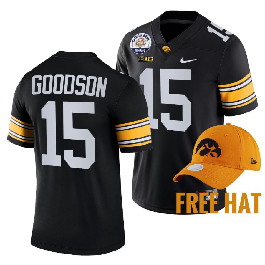 iowa hawkeyes tyler goodson black 2021 citrus bowl free hat jersey