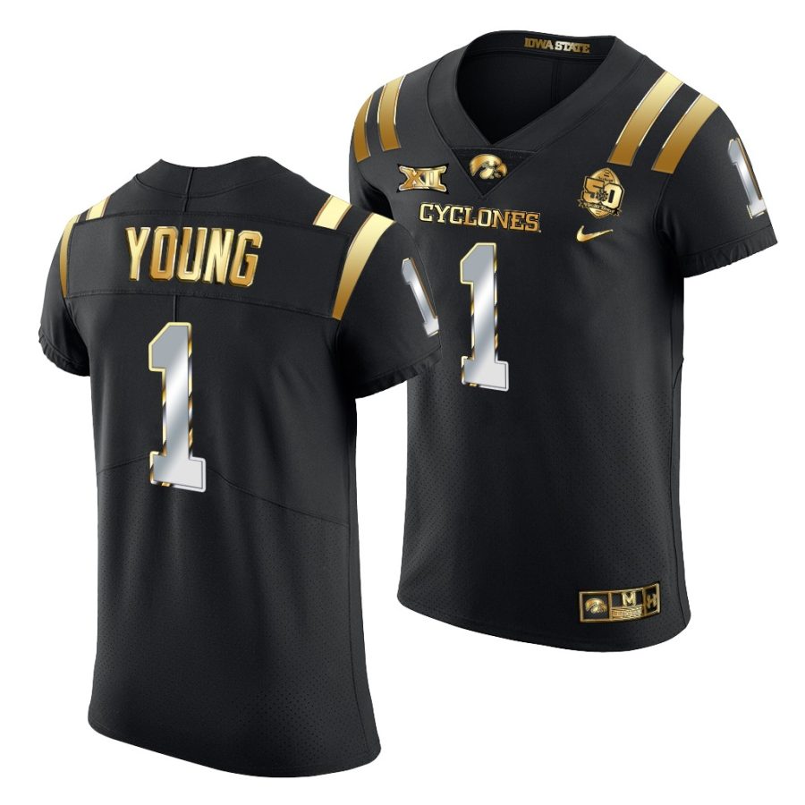 iowa state cyclones isheem young black 2021 fiesta bowl golden edition jersey