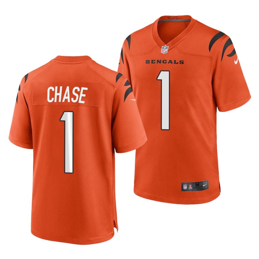 ja'marr chase bengals 2021 nfl draft game men's orange jersey