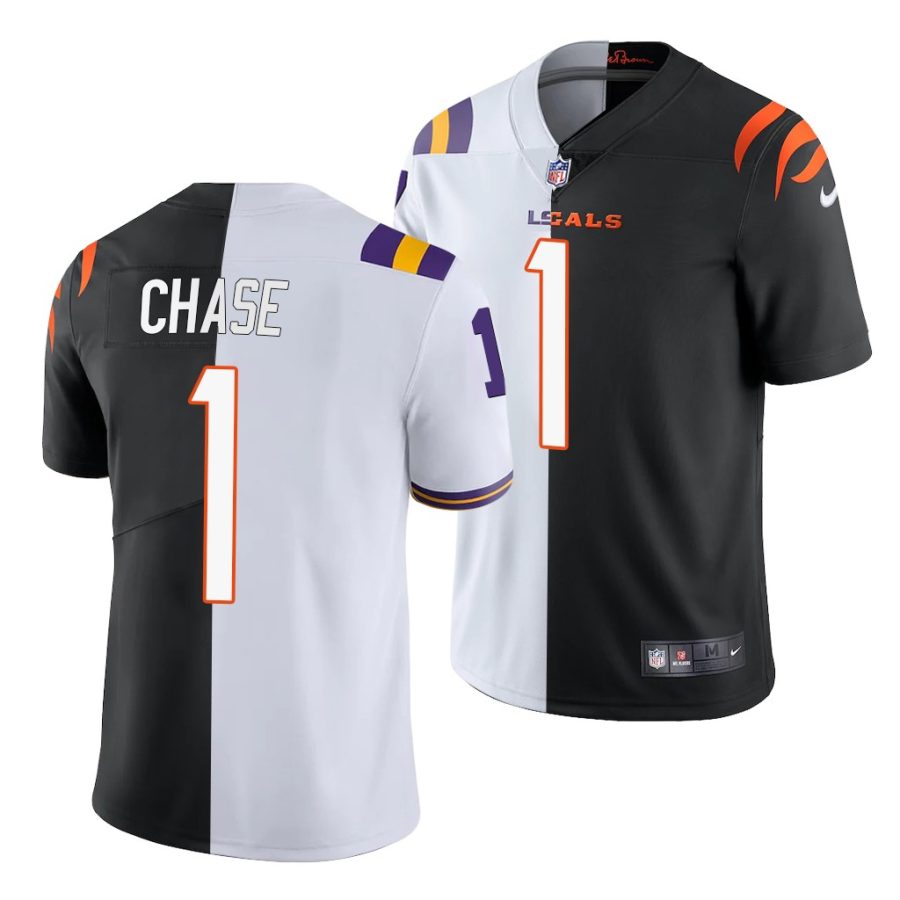 ja'marr chase bengals white black 2021 nfl draft split jersey