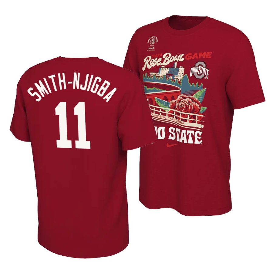 jaxon smith njigba locker room 2022 rose bowl scarlet shirt