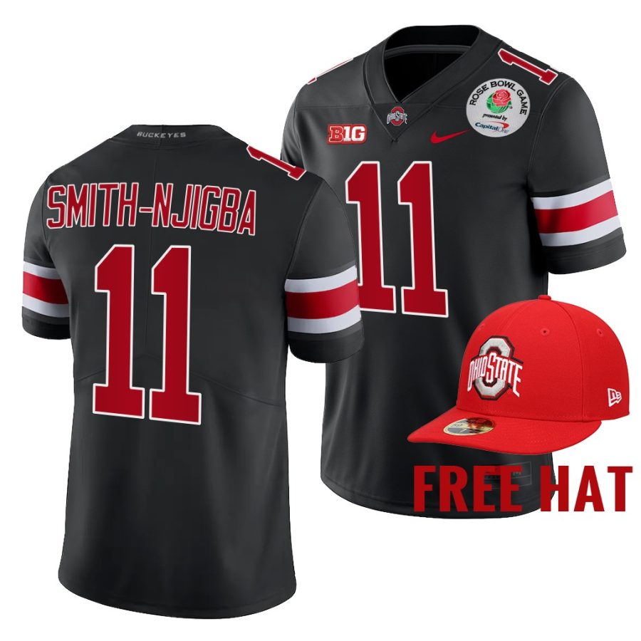 jaxon smith njigba ohio state buckeyes black 2022 rose bowl college football playoff jersey