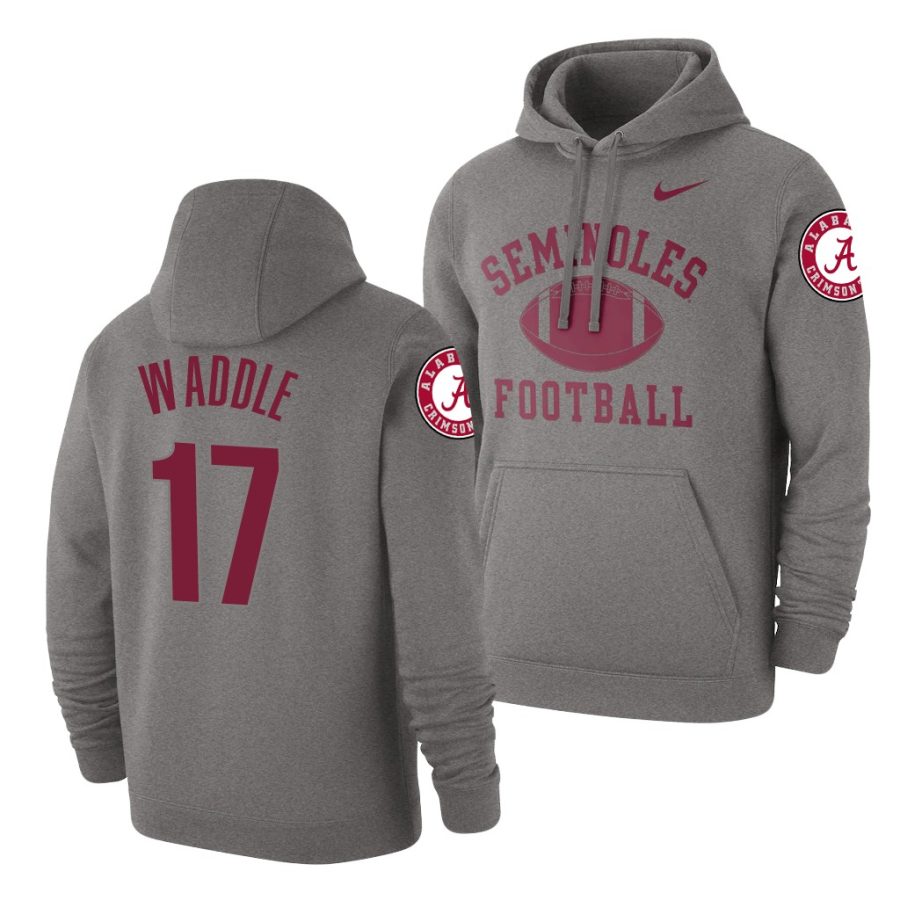 jaylen waddle heathered gray retro football alabama crimson tide jersey