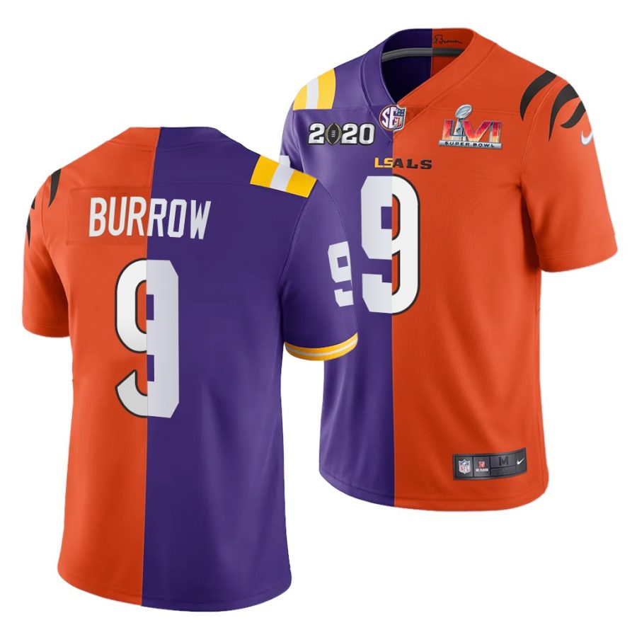 joe burrow purple orange super bowl lvi lsu tigers x bengals jersey