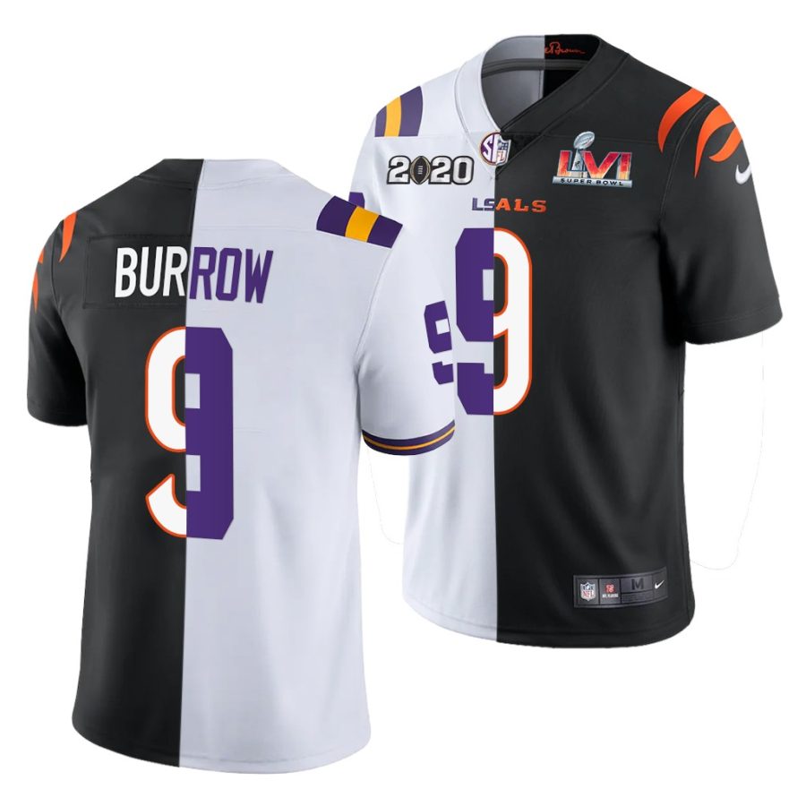 joe burrow white black super bowl lvi lsu tigers x bengals jersey