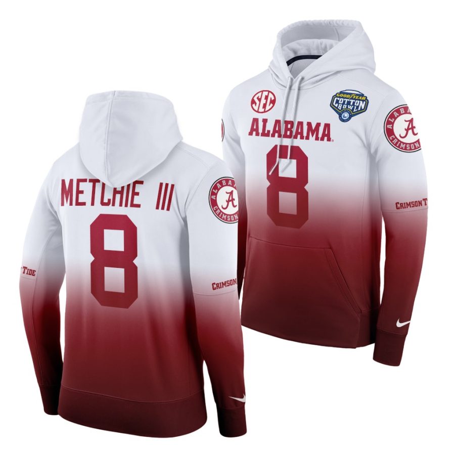 john metchie iii white crimson men 2021 cotton bowl alabama crimson tide hoodie