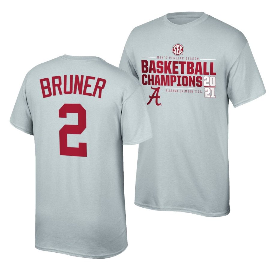 jordan bruner gray 2021 sec men's basketball regular season champions alabama crimson tide shirt