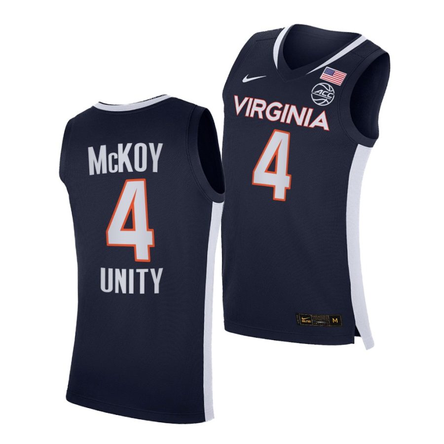 justin mckoy virginia cavaliers navy unity 2021 road secondary logo jersey