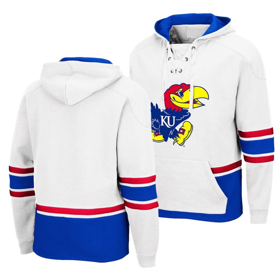 kansas jayhawks white college hockey 3.0 pullover hoodie