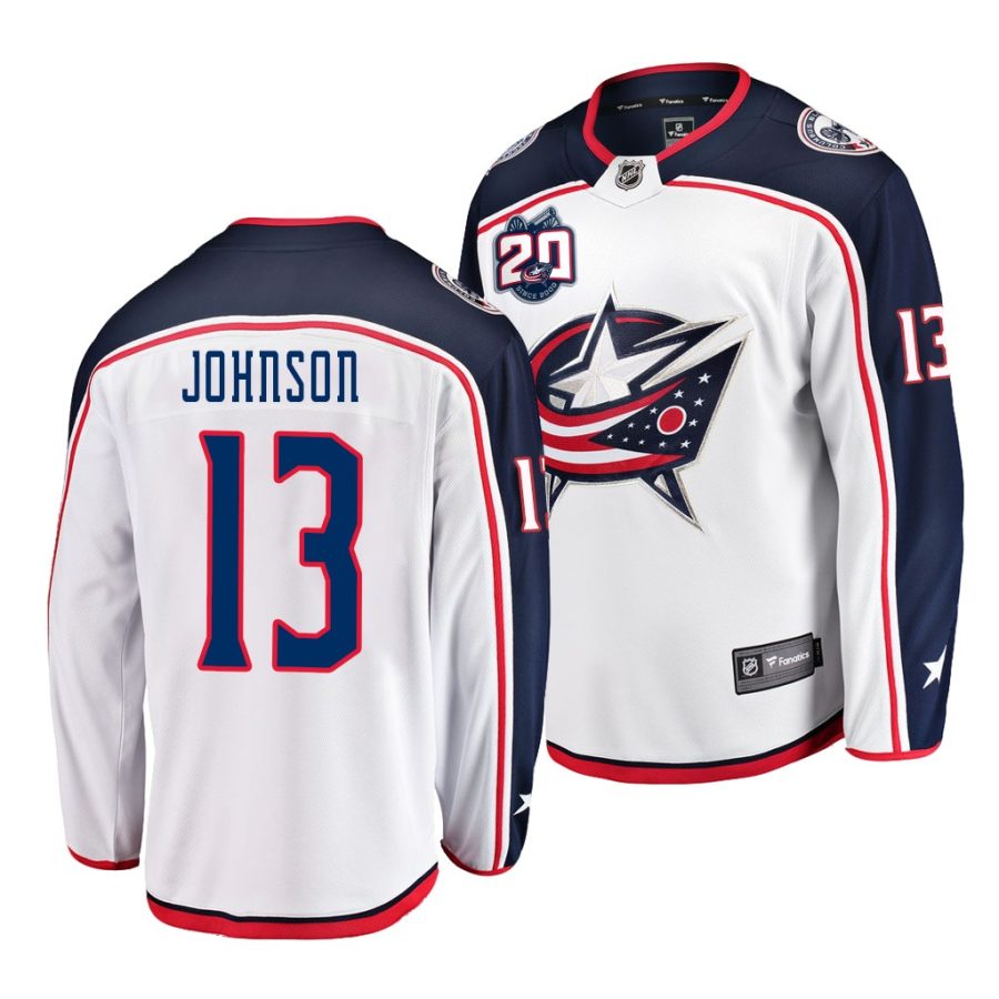 kent johnson blue jackets away white 2021 nhl draft men jersey