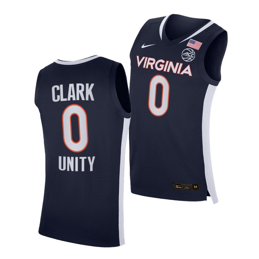 kihei clark virginia cavaliers navy unity 2021 road secondary logo jersey