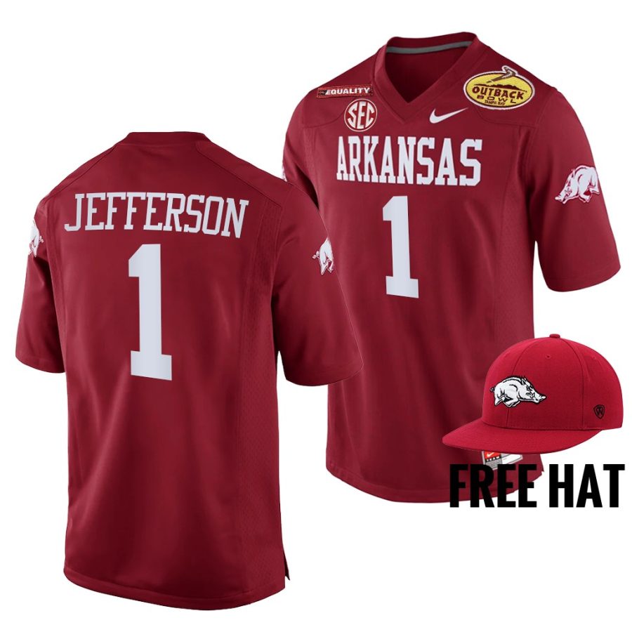 kj jefferson arkansas razorbacks cardinal 2021 outback bowl cfp jersey