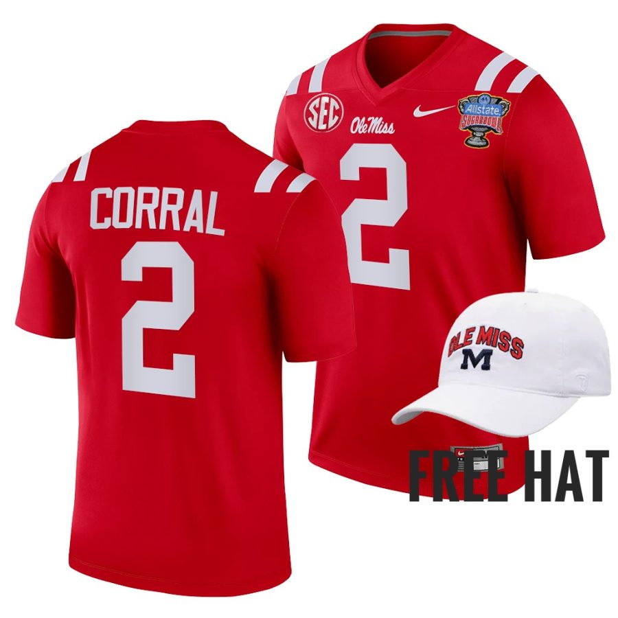 matt corral ole miss rebels red 2022 sugar bowl college football playoff jersey