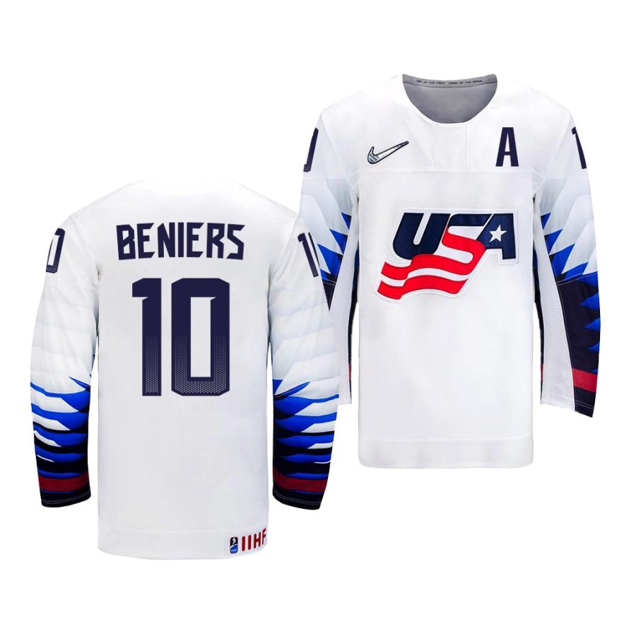 matthew beniers white 2022 iihf world junior championship home jersey