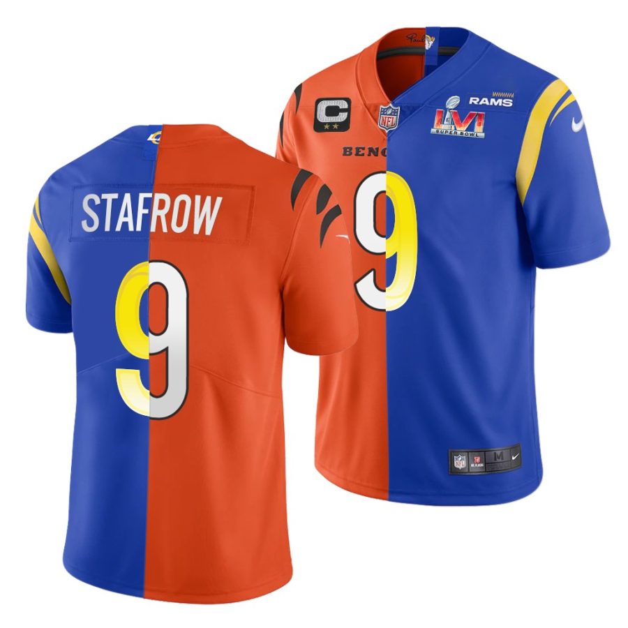 matthew stafford rams royal orange super bowl lvi quarterback showdown vs. cincinnati bengals joe burrow jersey