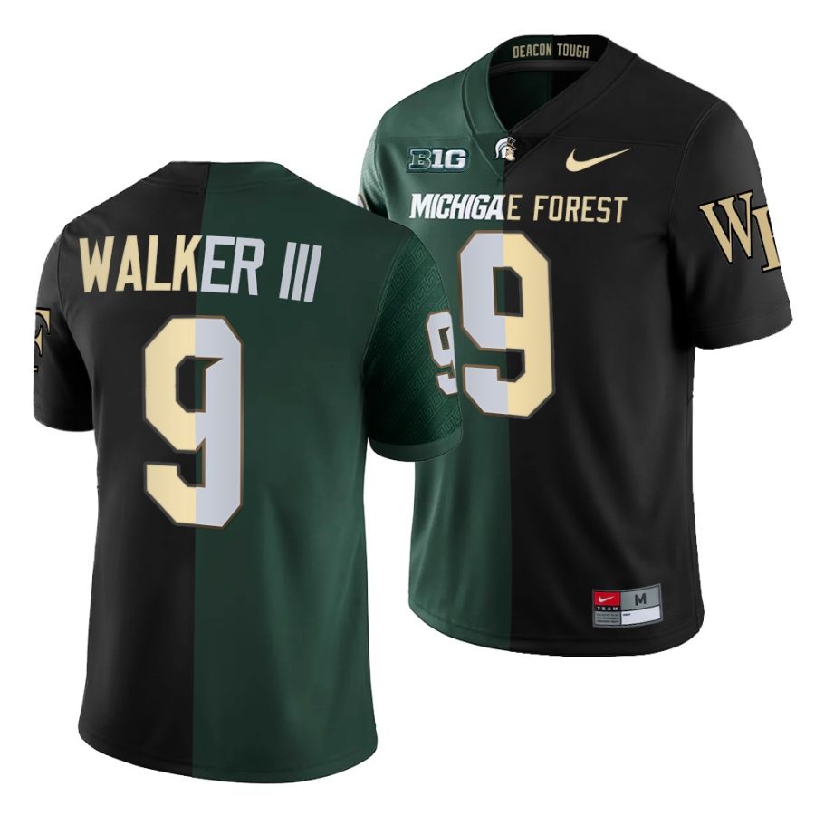 michigan state spartans kenneth walker iii black green split edition wake forest transfer 2021 jersey