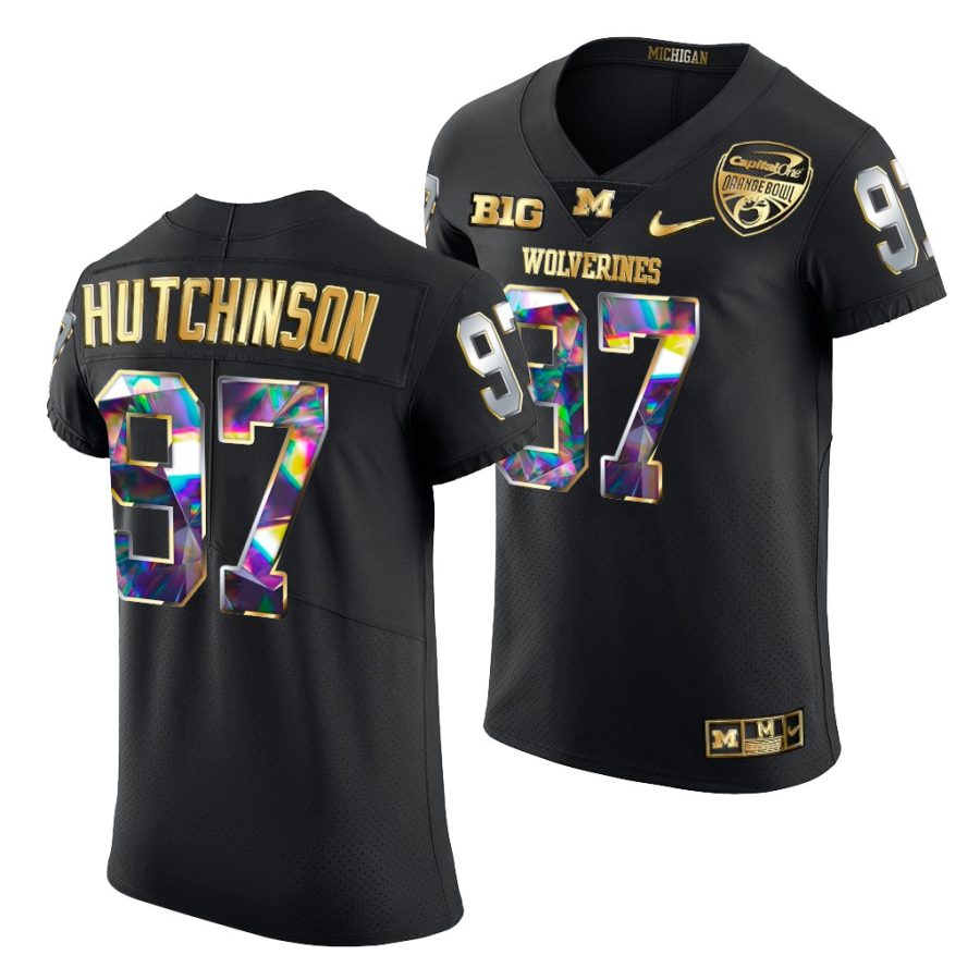 michigan wolverines aidan hutchinson 2021 orange bowl golden diamond edition black jersey