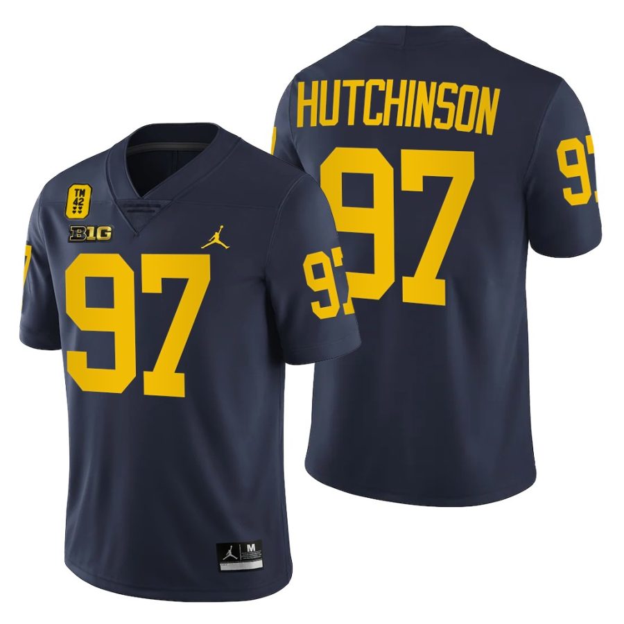 michigan wolverines aidan hutchinson navy tm 42 patch honor tate myre jersey