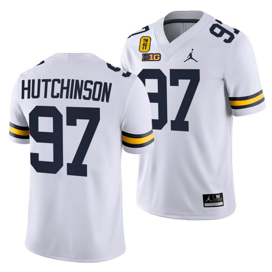 michigan wolverines aidan hutchinson white tm 42 patch honor tate myre jersey