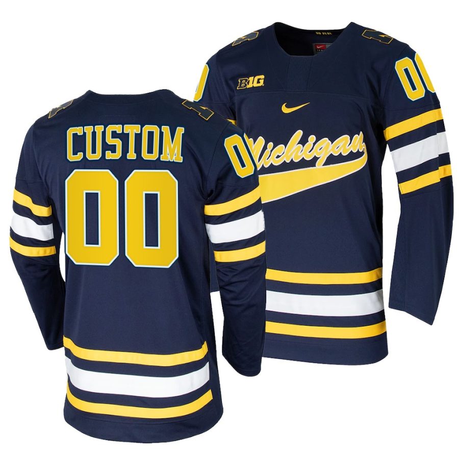 michigan wolverines custom college hockey navy replica jersey