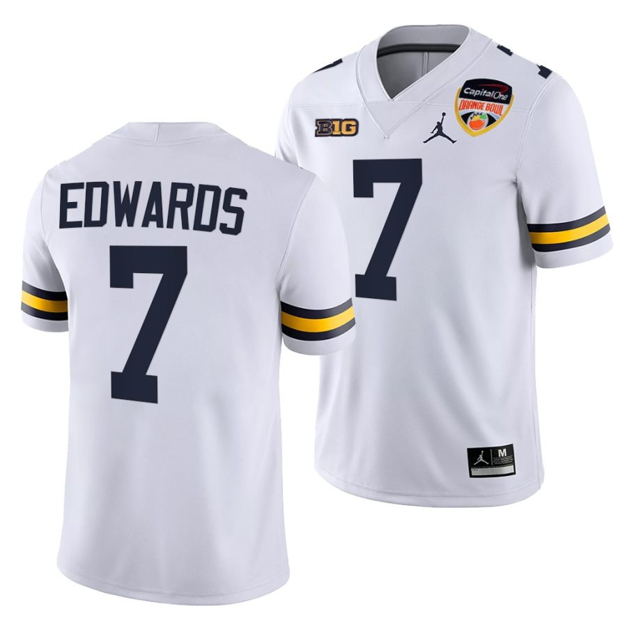 michigan wolverines donovan edwards white 2021 orange bowl college football playoff jersey