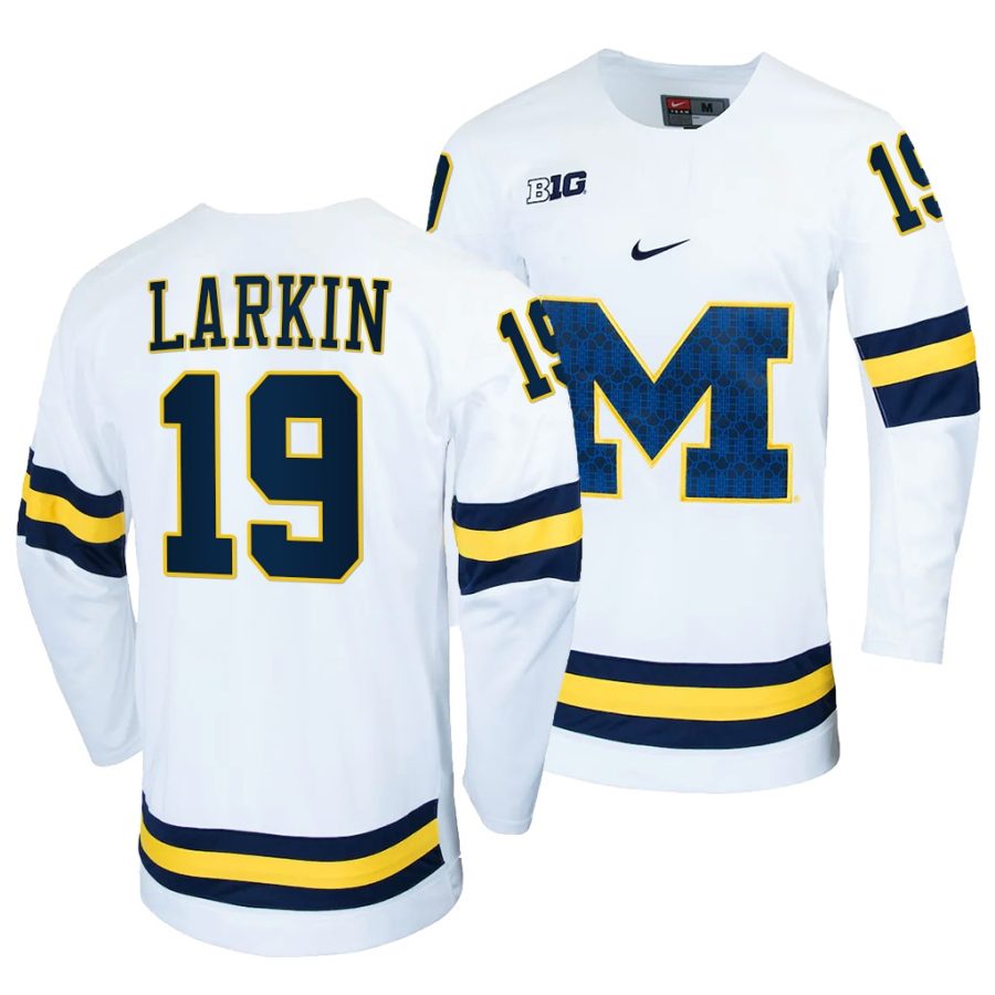 michigan wolverines dylan larkin college hockey white alumni jersey