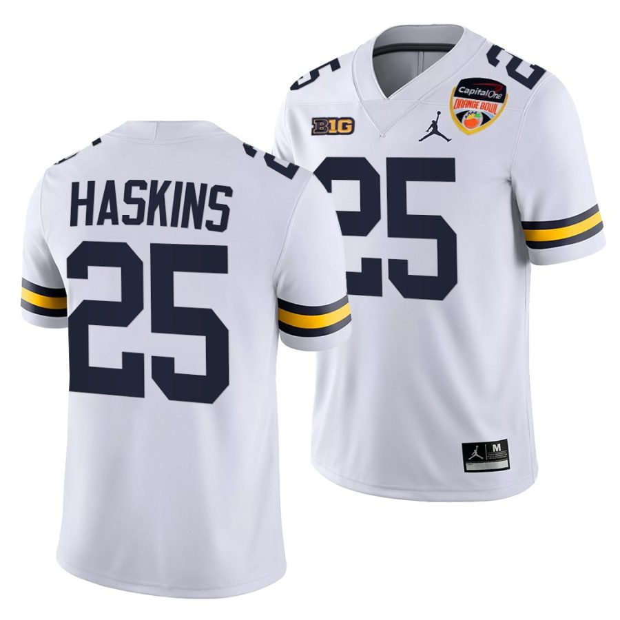 michigan wolverines hassan haskins white 2021 orange bowl college football playoff jersey