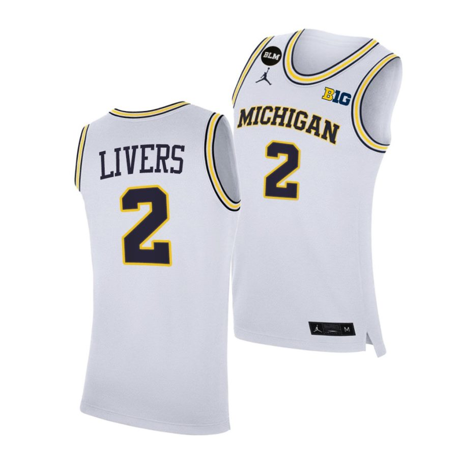 michigan wolverines isaiah livers 2021 big ten regular season champions blm white jersey