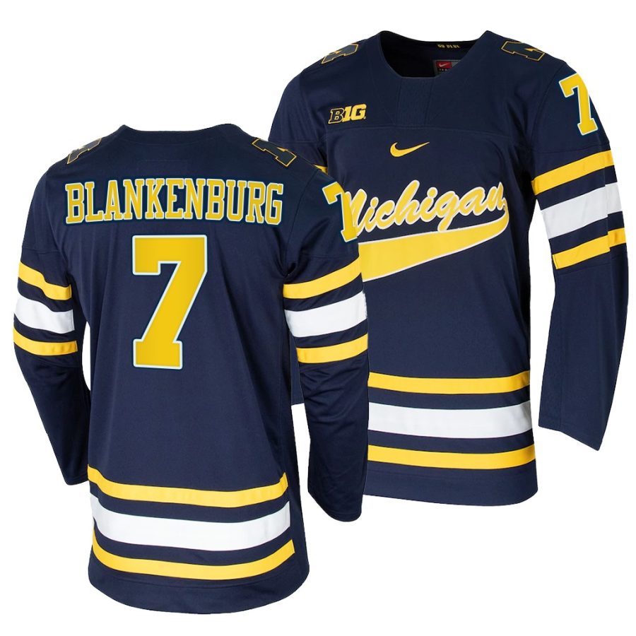 michigan wolverines nick blankenburg college hockey navy replica jersey